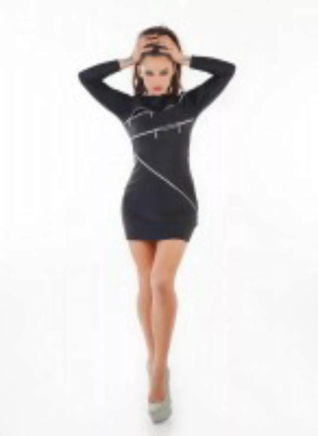 schwarzes Minikleid mit langen Ärmeln und Reißverschlüssen günstig online kaufen