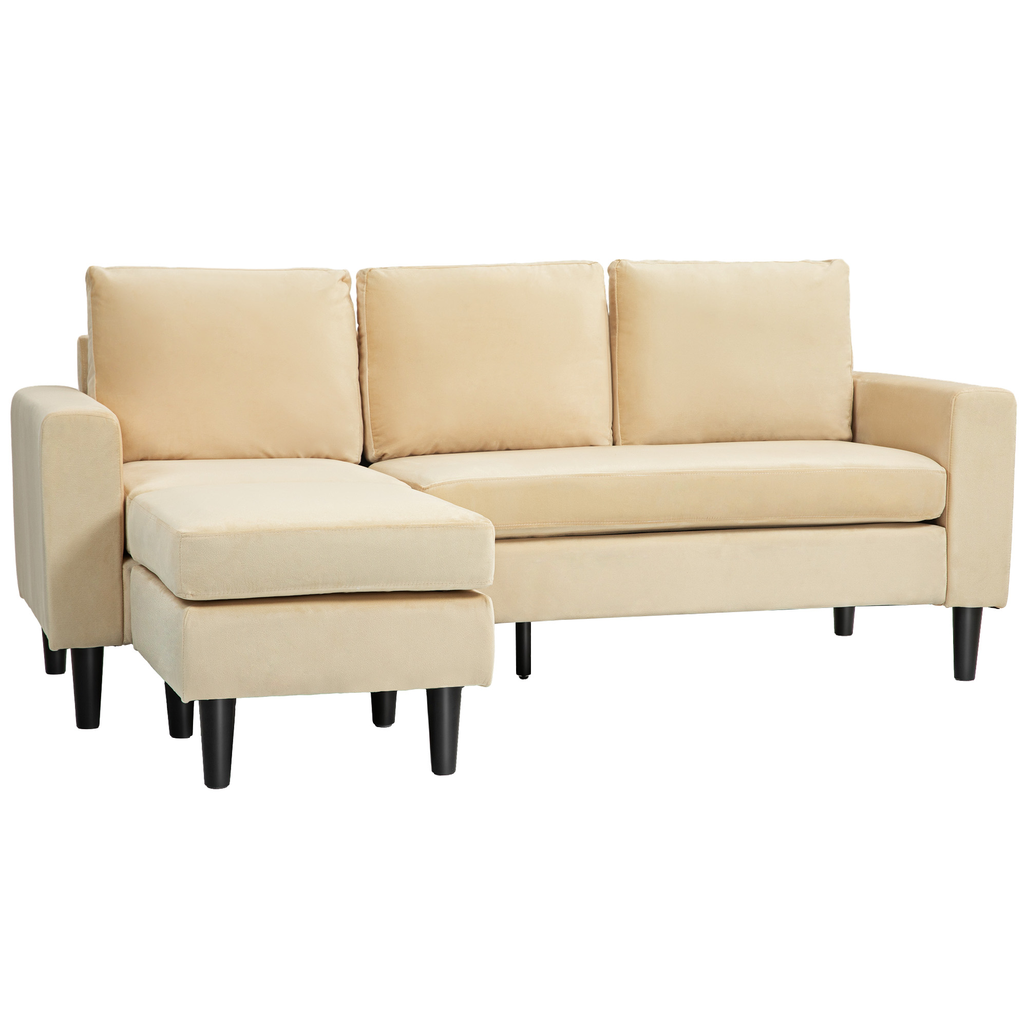 HOMCOM Ecksofa, modulares Sofa, 3-Sitzer mit Hocker und 3 Kissen, Holzfüße, günstig online kaufen