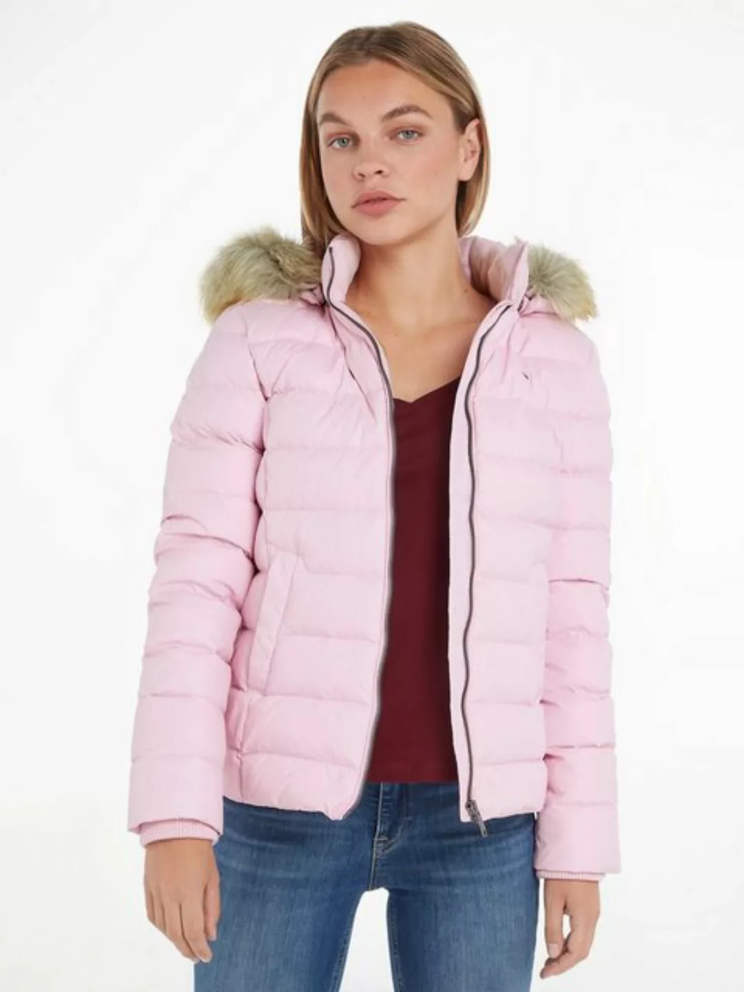 Tommy Jeans Daunenjacke BASIC HOODED DOWN JACKET mit Fellimitat an der Kapu günstig online kaufen