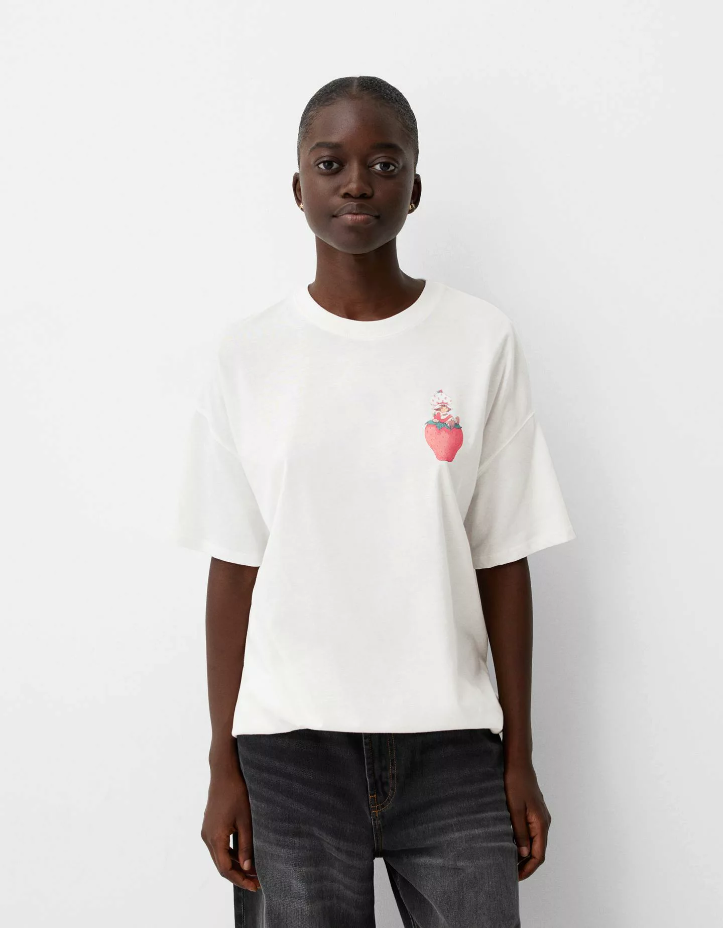 Bershka T-Shirt Tarta De Fresa Oversize Damen L Weiss günstig online kaufen