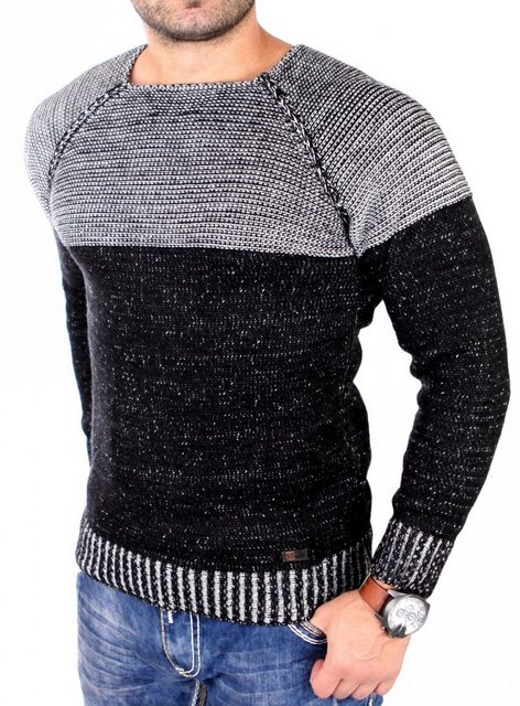 Reslad Strickpullover Reslad Strickpullover Herren Two Tone Rundhals Pullov günstig online kaufen