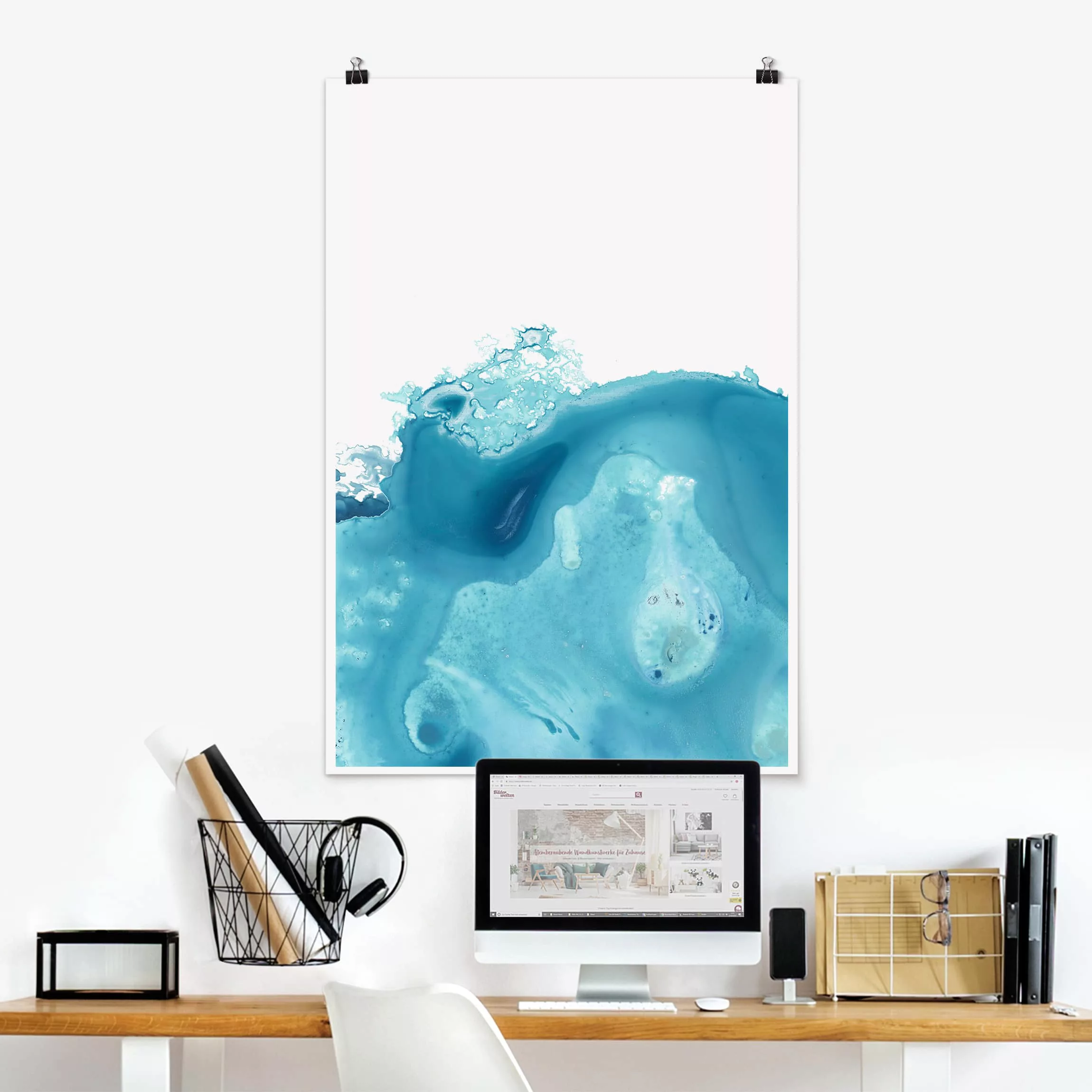 Poster Abstrakt - Hochformat Welle Aquarell Türkis III günstig online kaufen