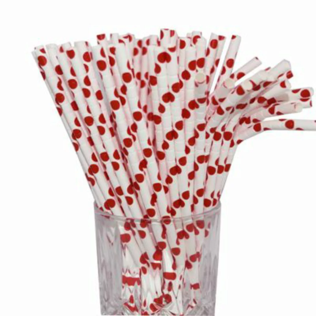 LUXENTU Papier-Trinkhalm rot/weiß gepunktet mit Knick 100 Stück Trinkhalme günstig online kaufen