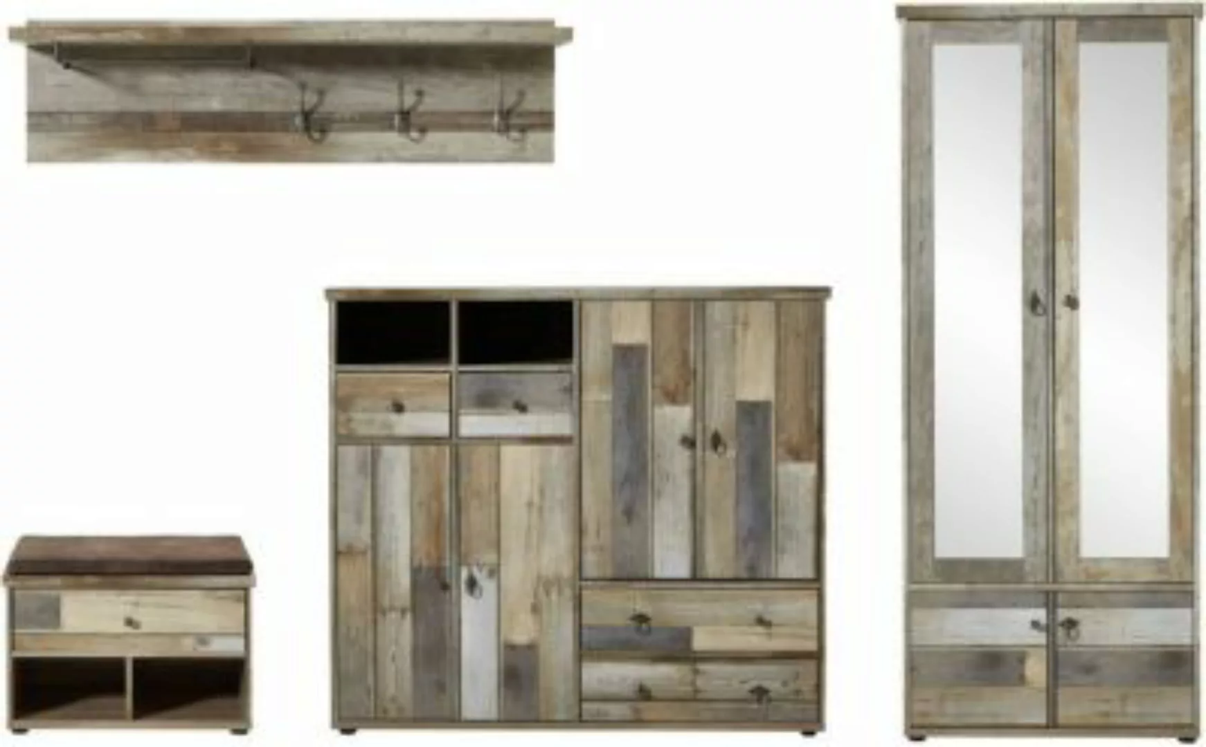 Lomadox Garderoben Flurmöbel Set Vintage Driftwood Braun BRANSON-36, B/H/T günstig online kaufen