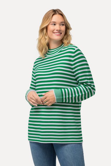 Ulla Popken Strickpullover Pullover Ringel Rollkanten Stehkragen Langarm günstig online kaufen