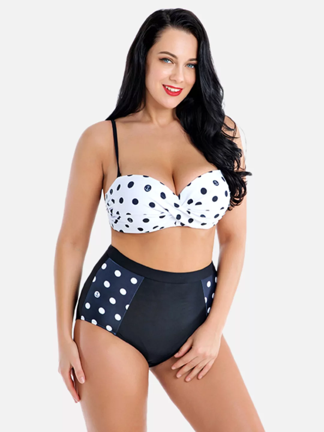 Plus Size Push Up Polka Dot Bikinis Hohe Taille Rückenfrei Sexy Badeanzüge günstig online kaufen