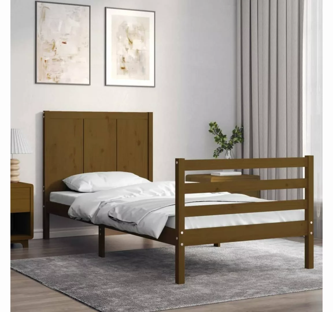 vidaXL Bett Massivholzbett mit Kopfteil Honigbraun 90x200 cm günstig online kaufen