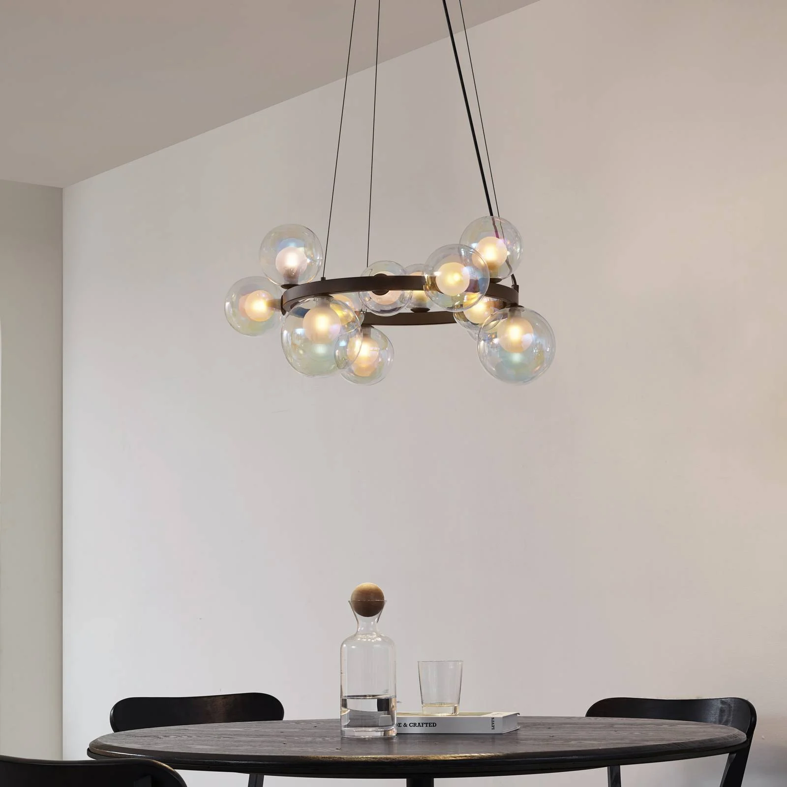 Lucande Hängeleuchte Marvi, Ø 68 cm, schwarz, Glas, Metall günstig online kaufen