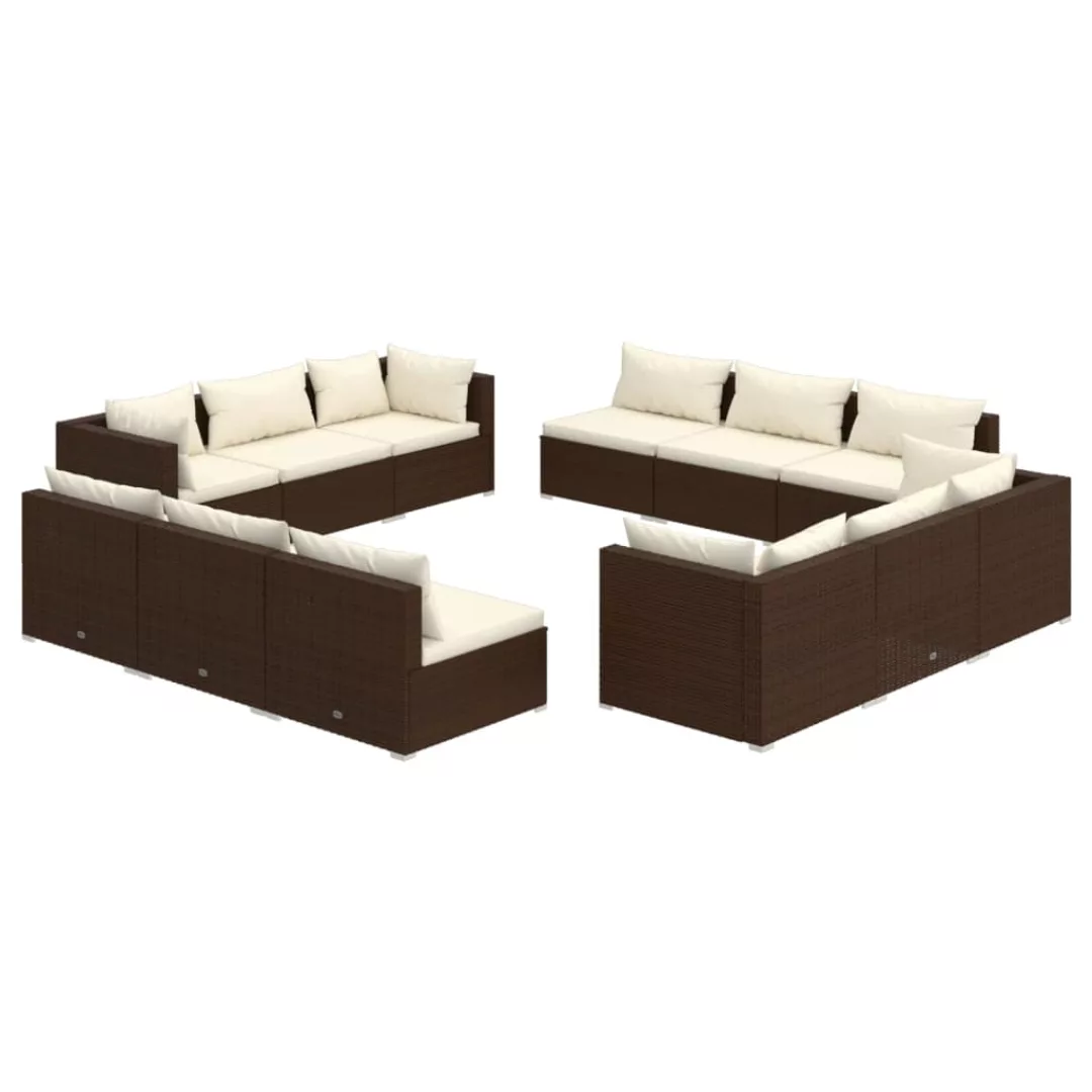 Vidaxl 12-tlg. Garten-lounge-set Mit Kissen Poly Rattan Braun günstig online kaufen