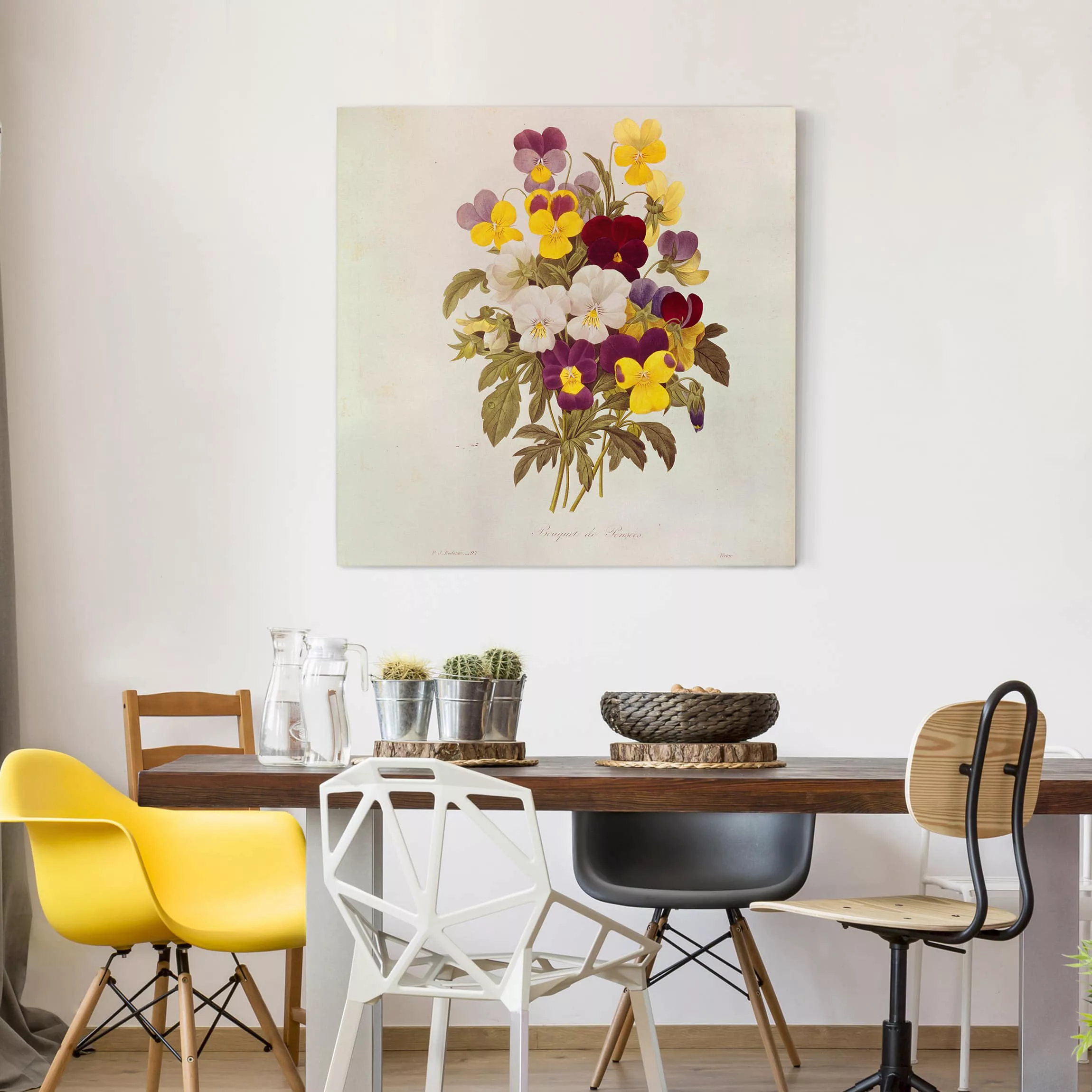 Leinwandbild Blumen - Quadrat Pierre Joseph Redouté - Ein Bund von Stiefmüt günstig online kaufen