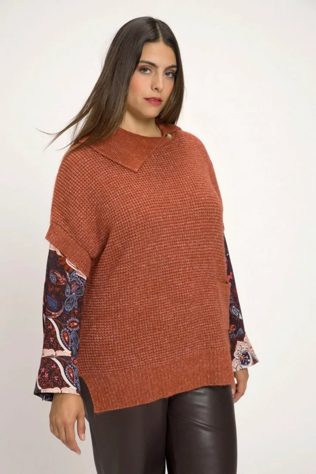 Ulla Popken Strickpullover Pullover meliert Struktur Oversized Kragen Halba günstig online kaufen