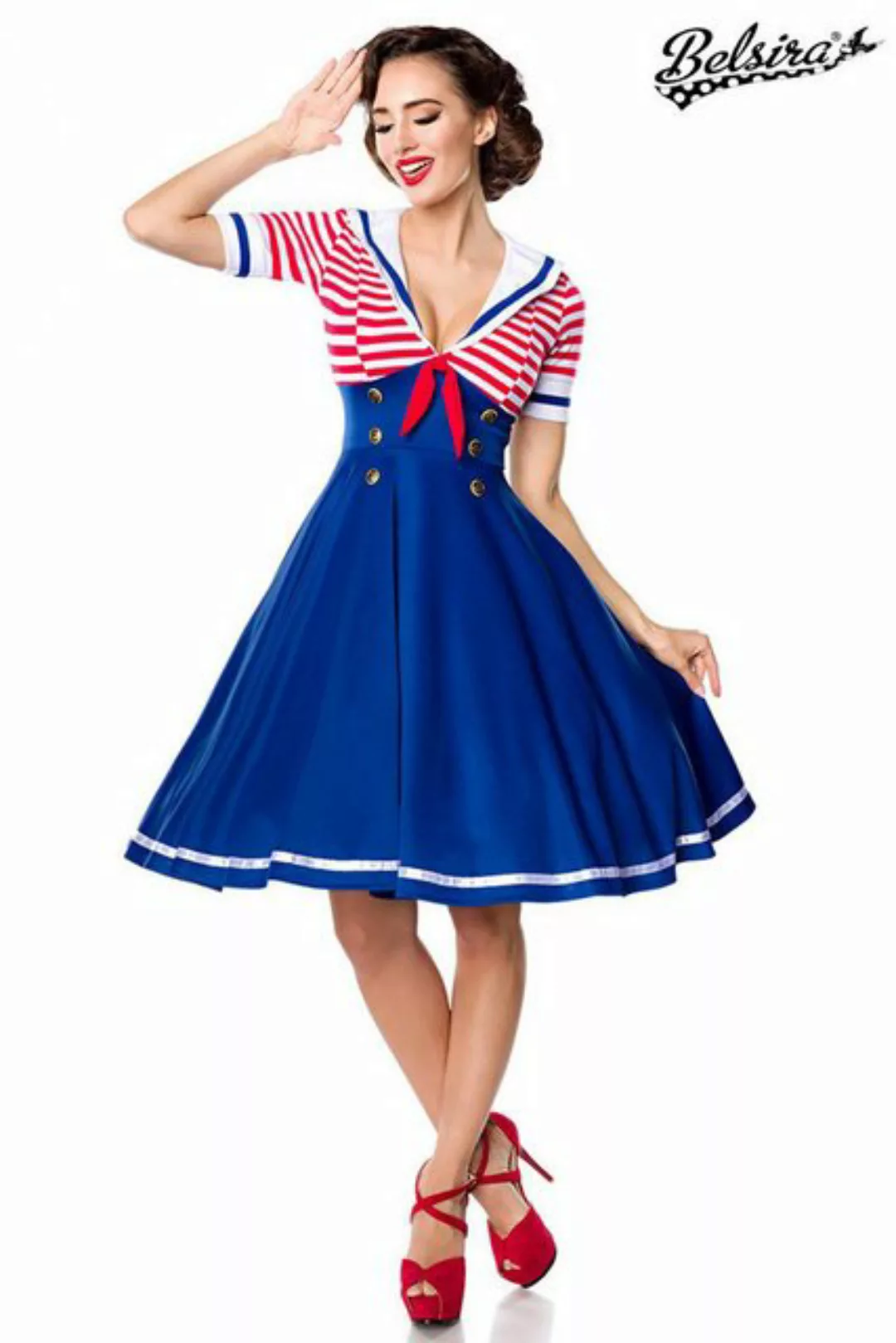 BELSIRA Trachtenkleid Belsira Swing-Kleid im Marinelook - (L,M,2XL,4XL) günstig online kaufen