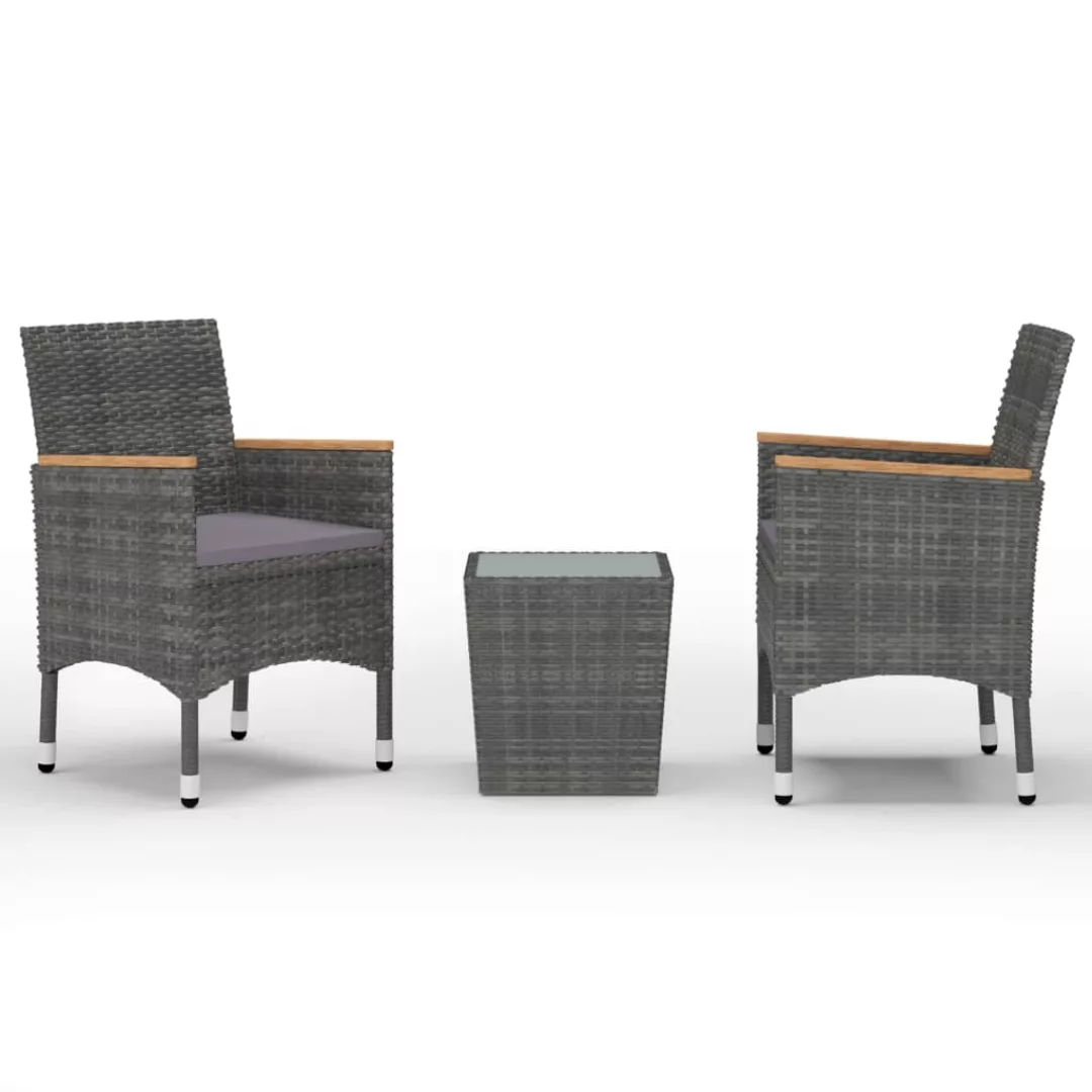 3-tlg. Bistro-set Poly Rattan Und Hartglas Grau günstig online kaufen