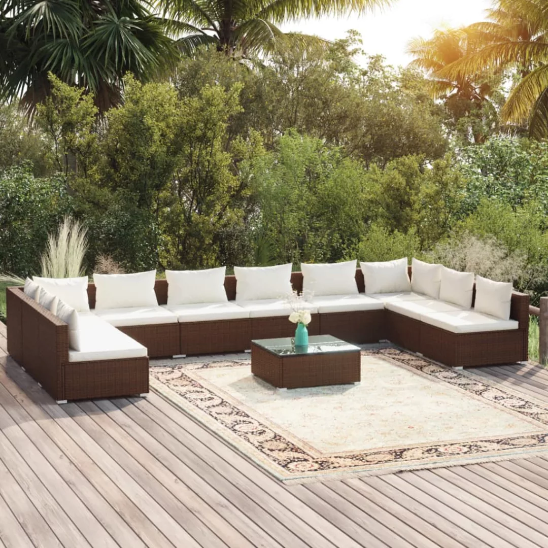 Vidaxl 11-tlg. Garten-lounge-set Mit Kissen Poly Rattan Braun günstig online kaufen