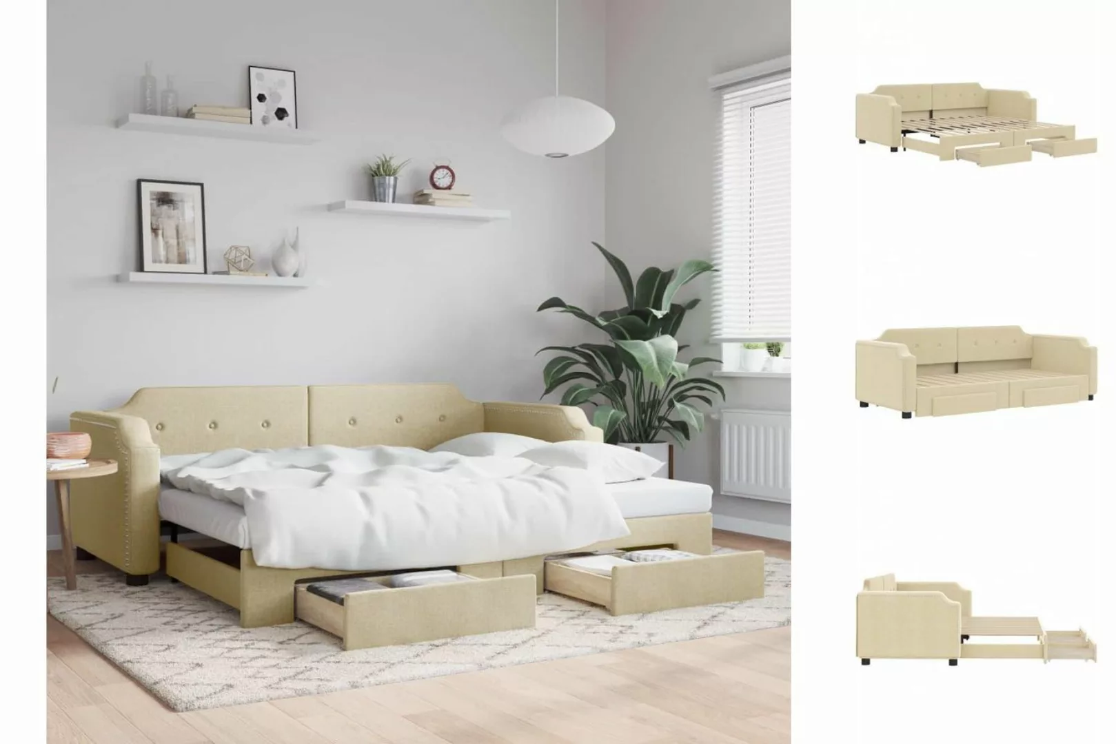 vidaXL Gästebett Gästebett Tagesbett Ausziehbar mit Schubladen Creme 90x200 günstig online kaufen