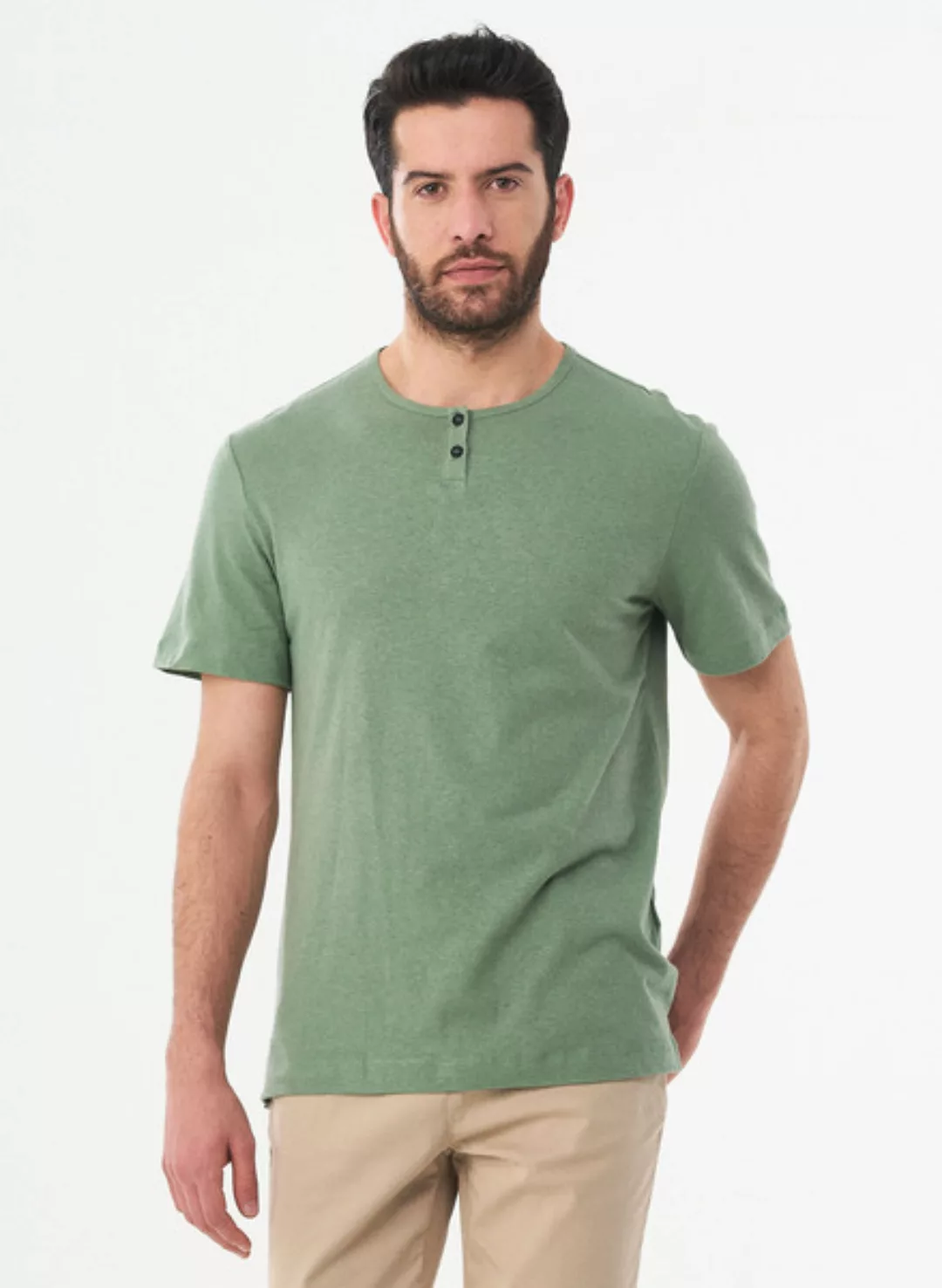 Henley-shirt Aus Bio-baumwolle Und Leinen günstig online kaufen