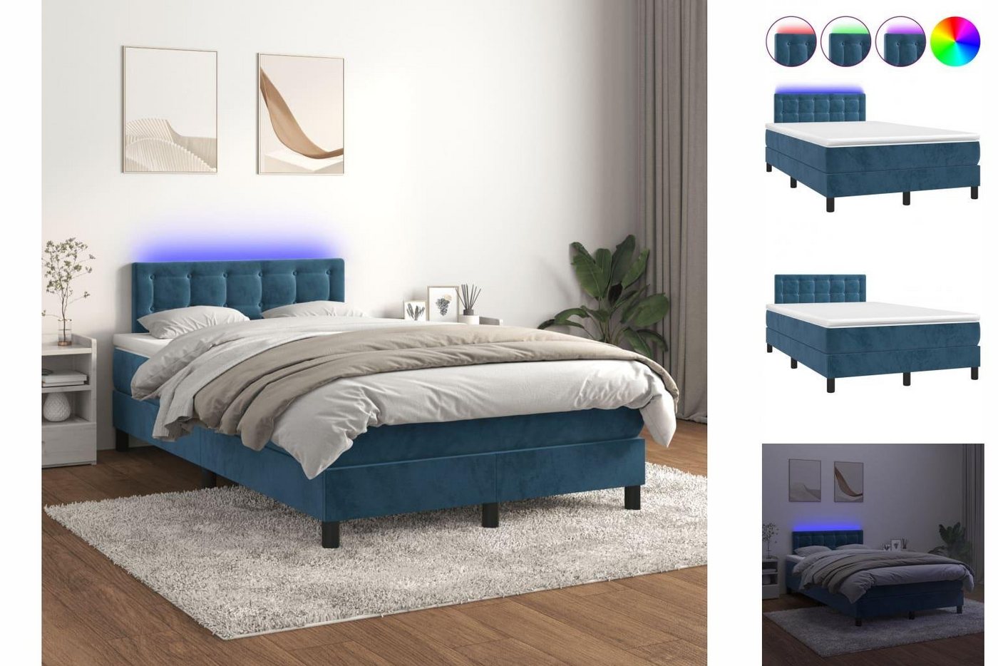 vidaXL Bettgestell Boxspringbett mit Matratze LED Rosa 120x200 cm Samt Bett günstig online kaufen