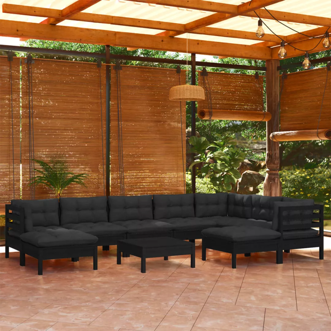 10-tlg. Garten-lounge-set Mit Kissen Schwarz Kiefer Massivholz günstig online kaufen