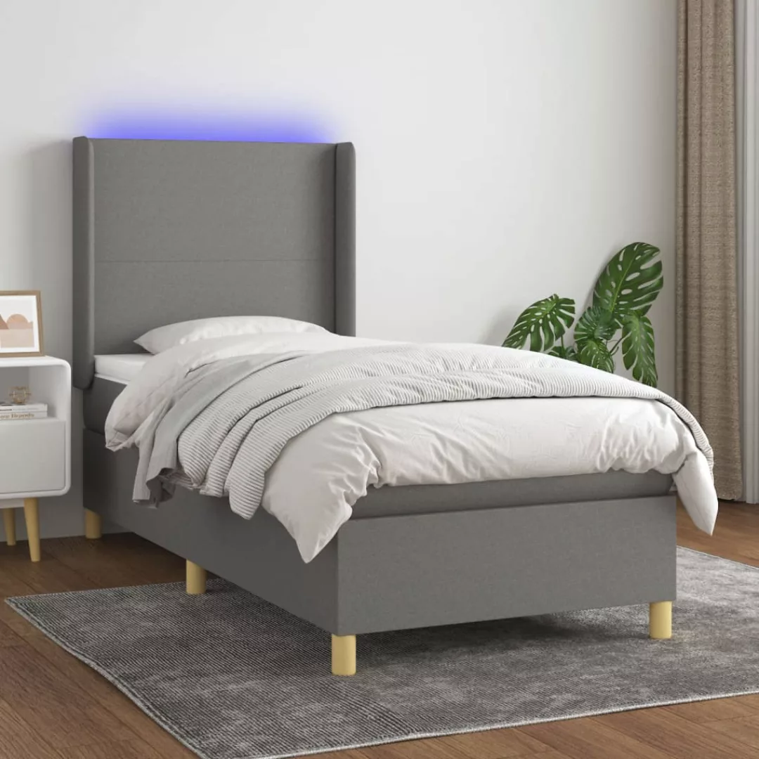 Vidaxl Boxspringbett Mit Matratze & Led Dunkelgrau 100x200 Cm Stoff günstig online kaufen