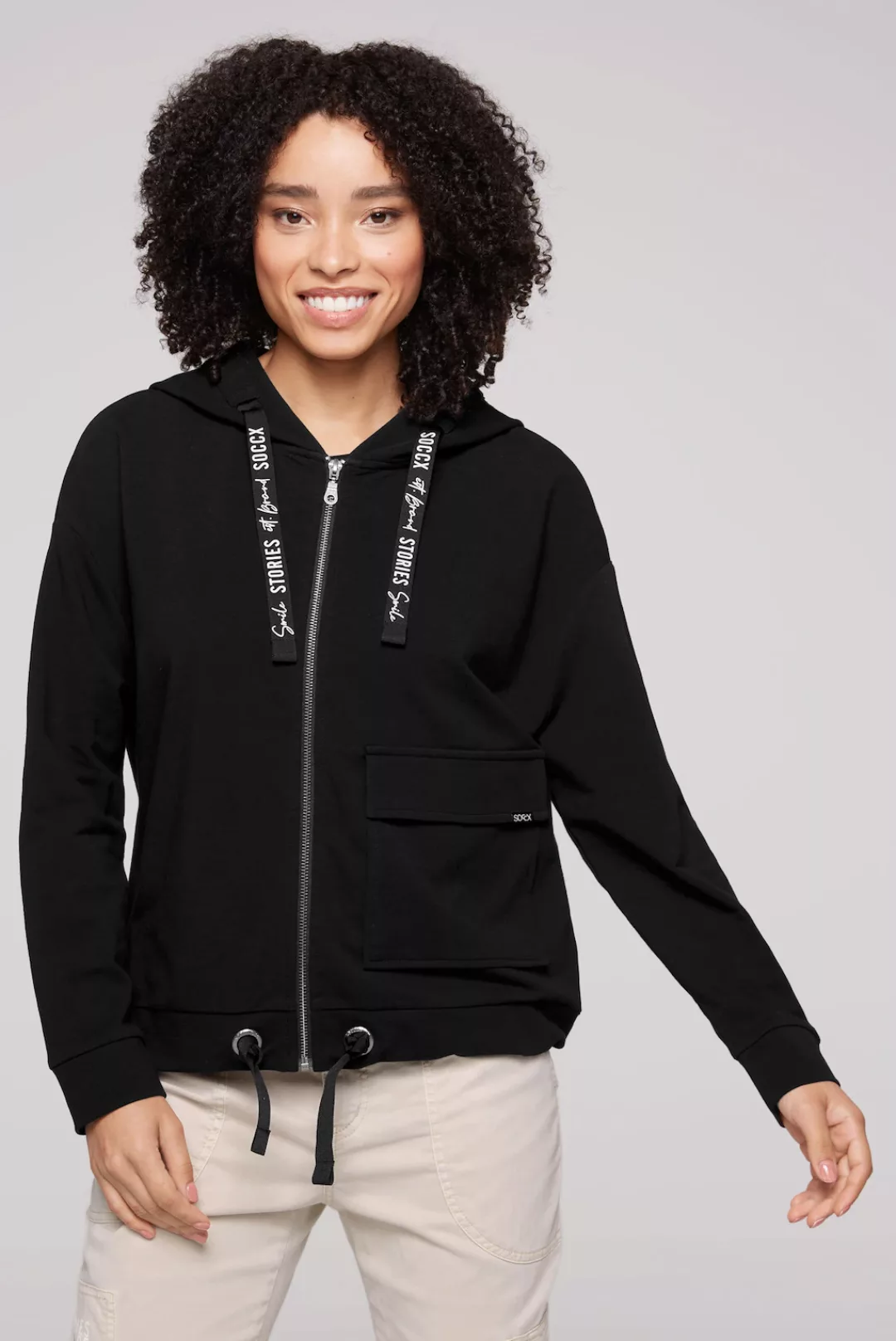 SOCCX Kapuzensweatjacke, mit Bindeband am Saum günstig online kaufen