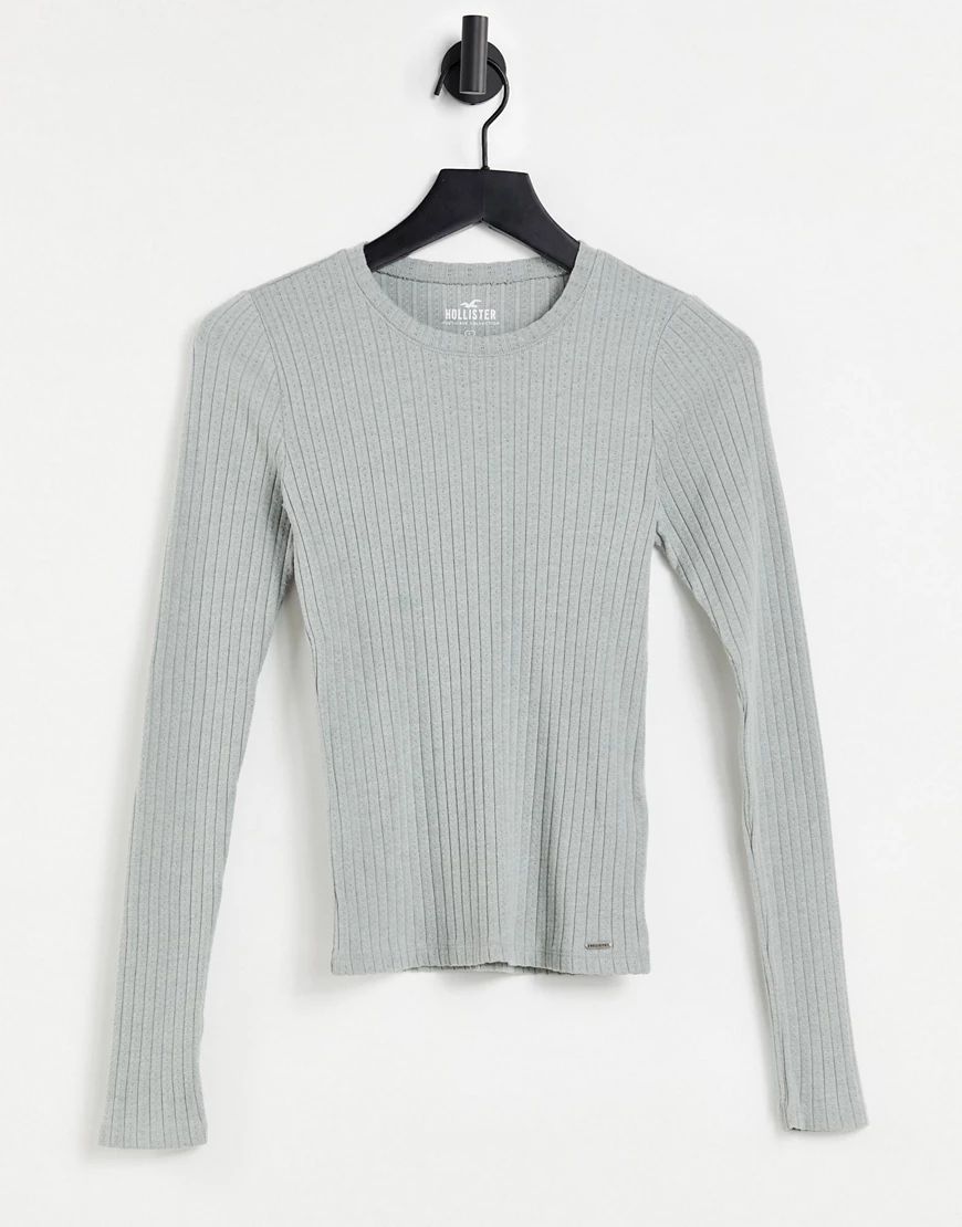 Hollister – Langärmliges, geripptes Shirt mit schmalem Schnitt in Grau günstig online kaufen