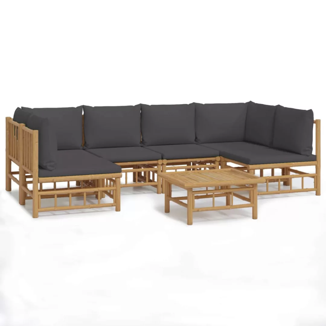 Vidaxl 7-tlg. Garten-lounge-set Mit Dunkelgrauen Kissen Bambus günstig online kaufen