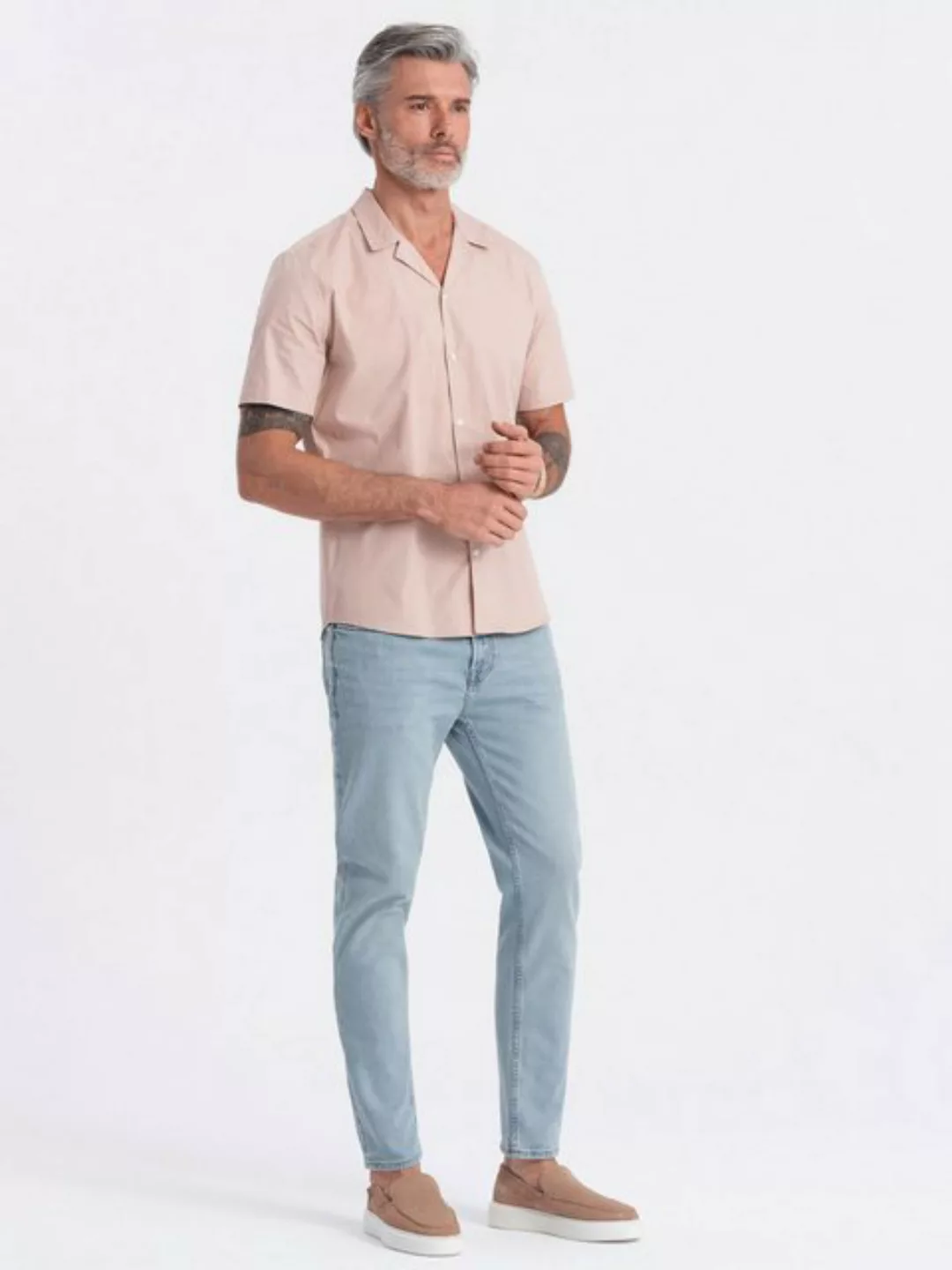 OMBRE Kurzarmhemd Kurzarmhemd für Männer mit kubanischem Kragen günstig online kaufen