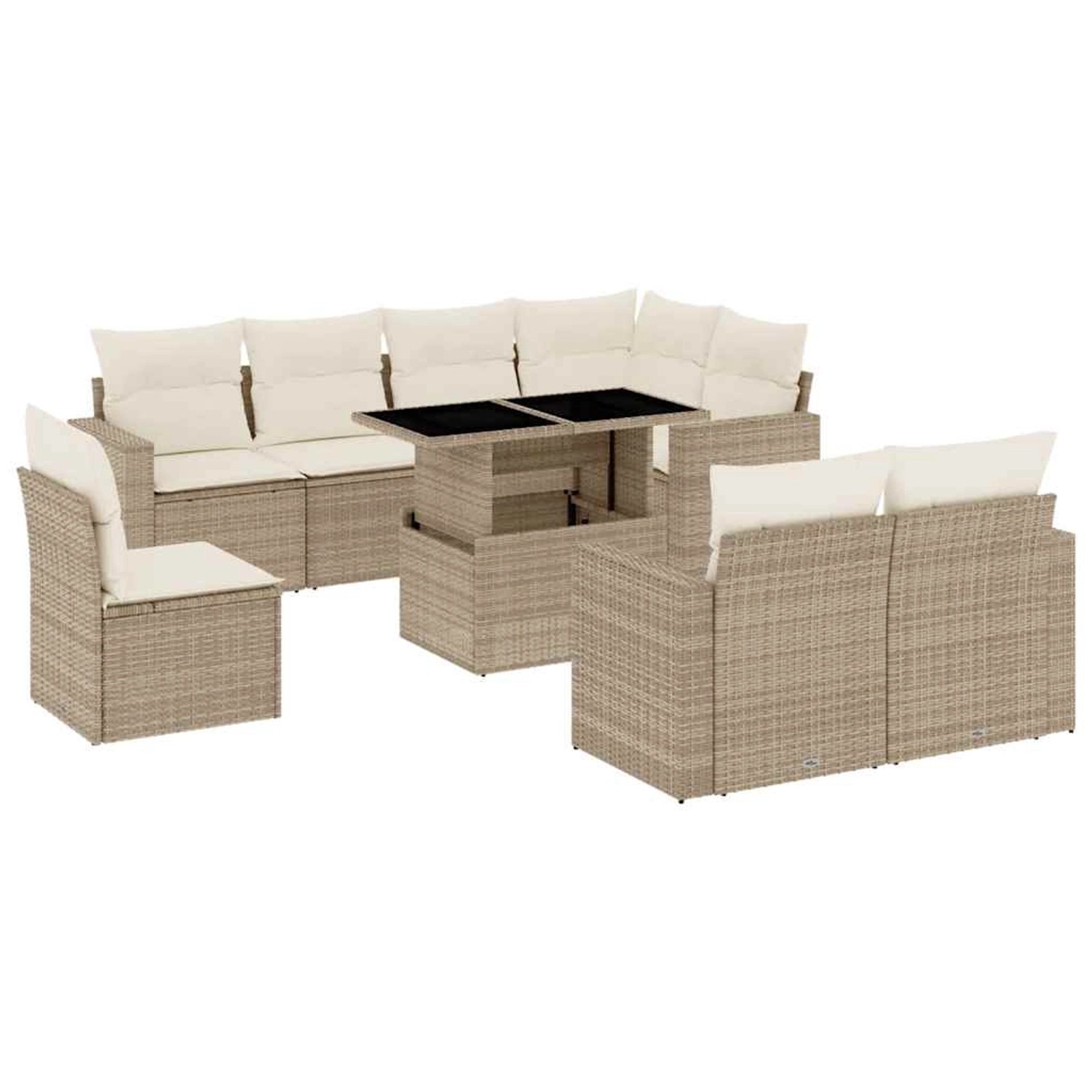 vidaXL 9-Tlg Garten-Sofagarnitur mit Kissen Beige Poly Rattan 3267408 günstig online kaufen