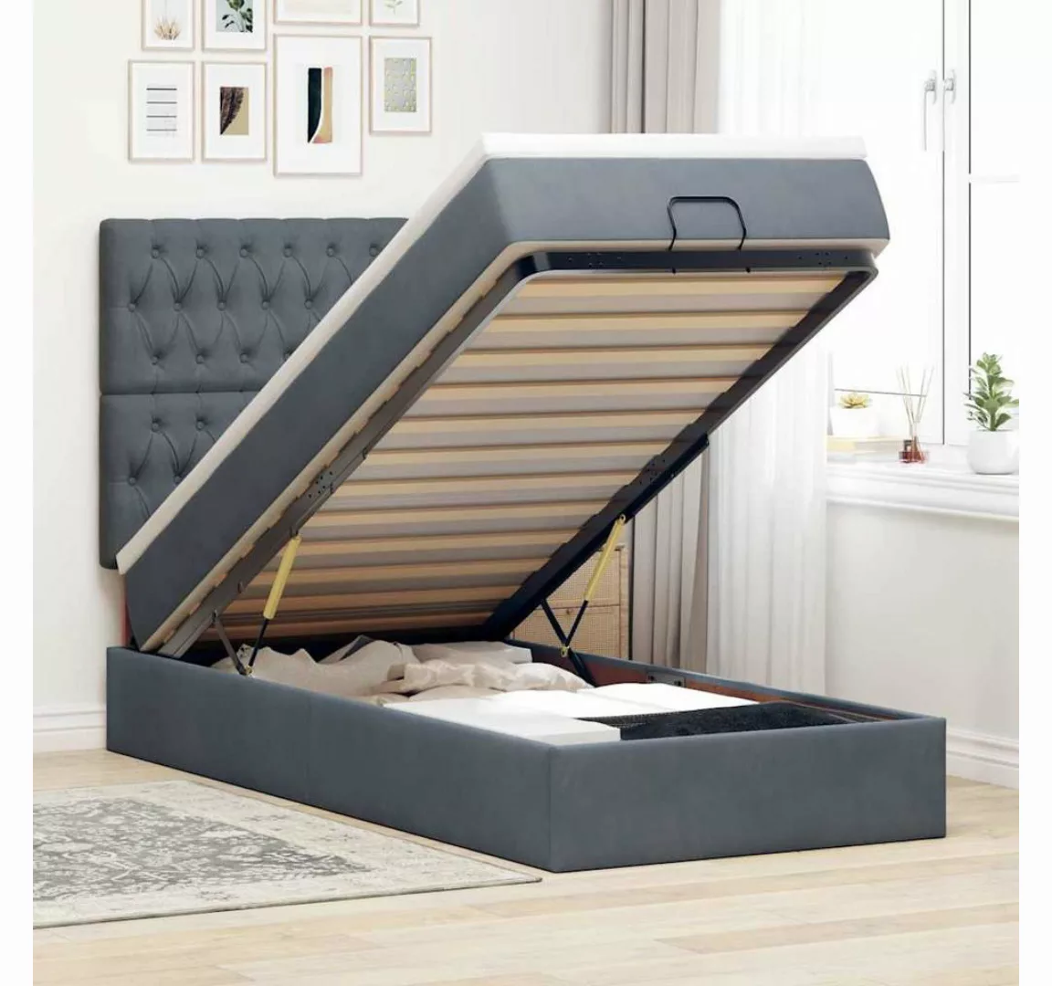 vidaXL Bett, Ottoman-Bett mit Matratzen & LEDs Dunkelgrau 100x200 cm Samt günstig online kaufen