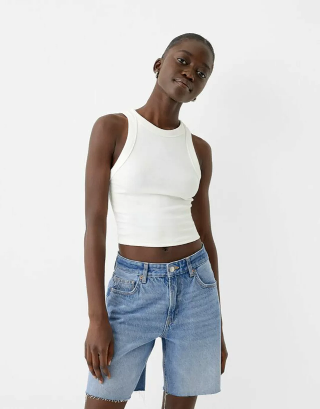 Bershka Jeans-Bermudashorts Damen 42 Ausgewaschenes Blau günstig online kaufen