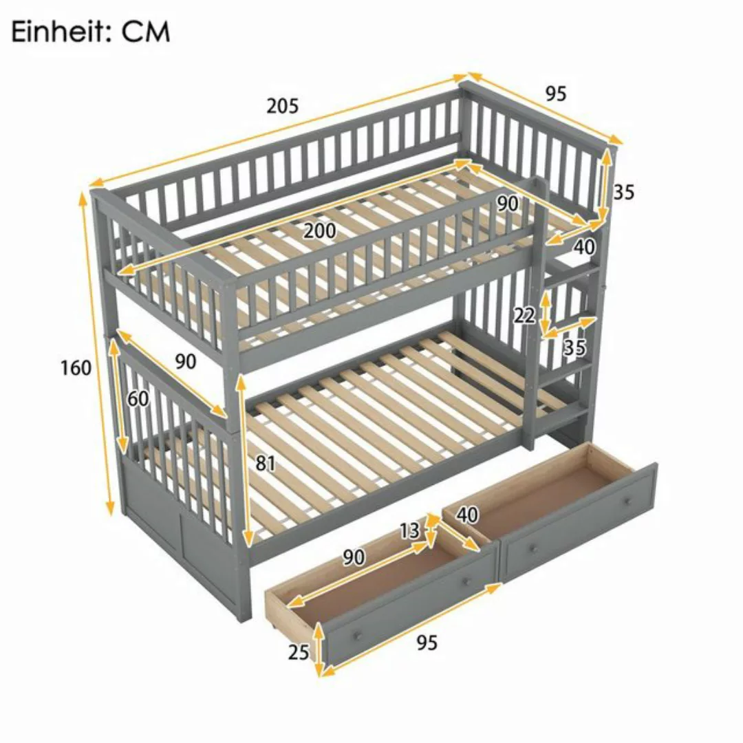 SOFTWEARY Etagenbett Hochbett mit 2 Schlafgelegenheiten, Lattenrost, Leiter günstig online kaufen