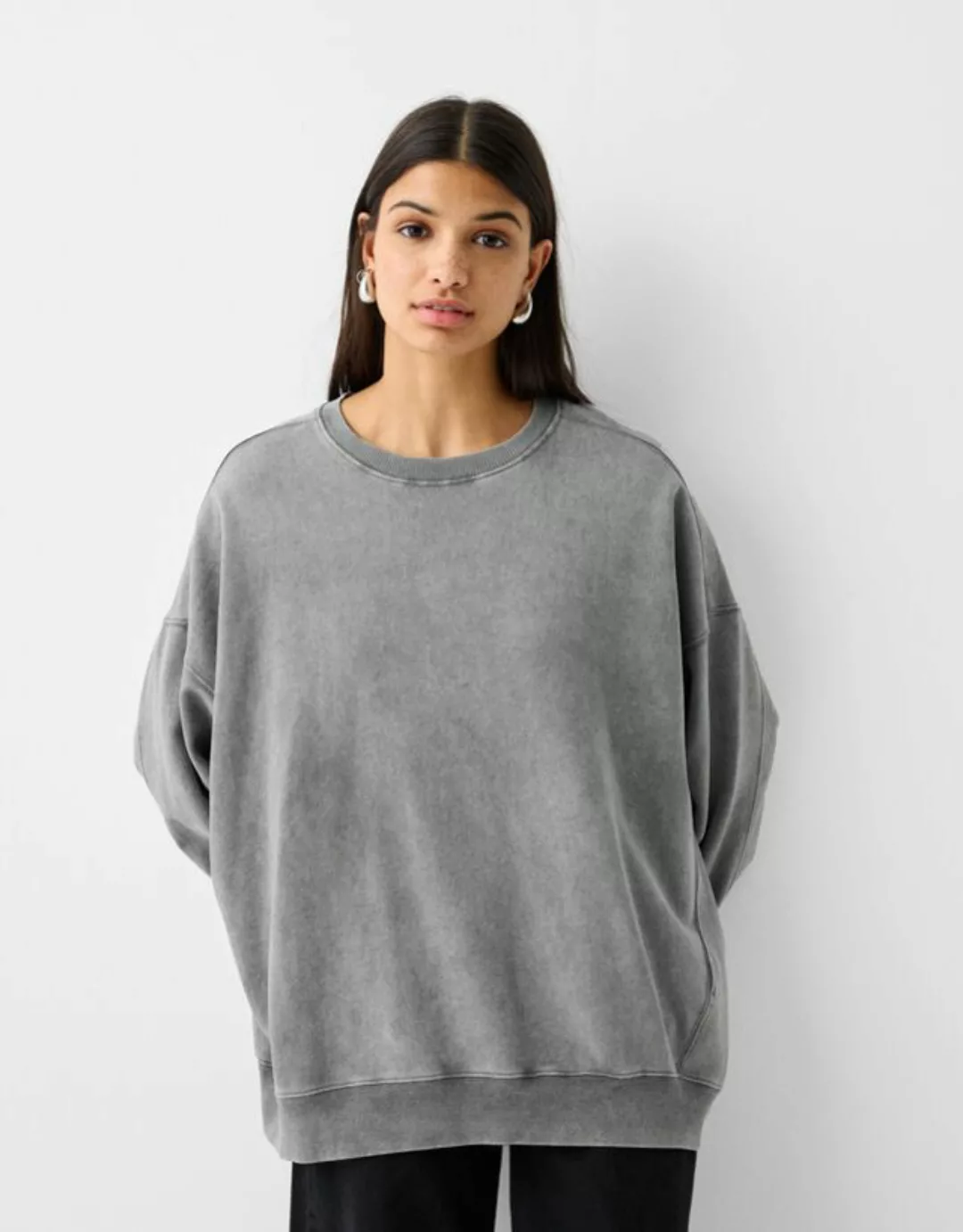 Bershka Oversize-Sweatshirt Damen Xs Grau günstig online kaufen