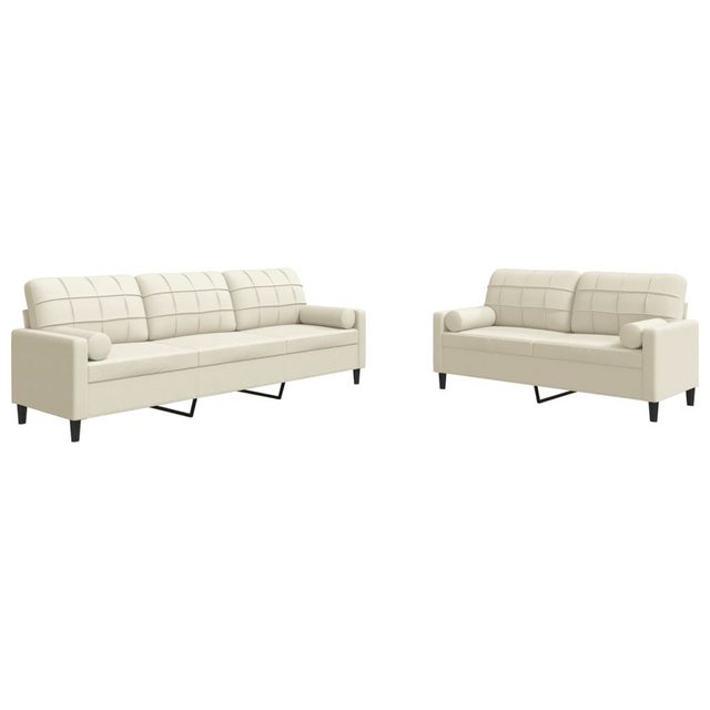 vidaXL Sofa, 2-tlg. Sofagarnitur mit Kissen und Nackenrollen Creme Samt günstig online kaufen