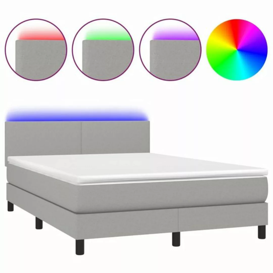 vidaXL Bettgestell Boxspringbett mit Matratze LED Hellgrau 140x200 cm Stoff günstig online kaufen