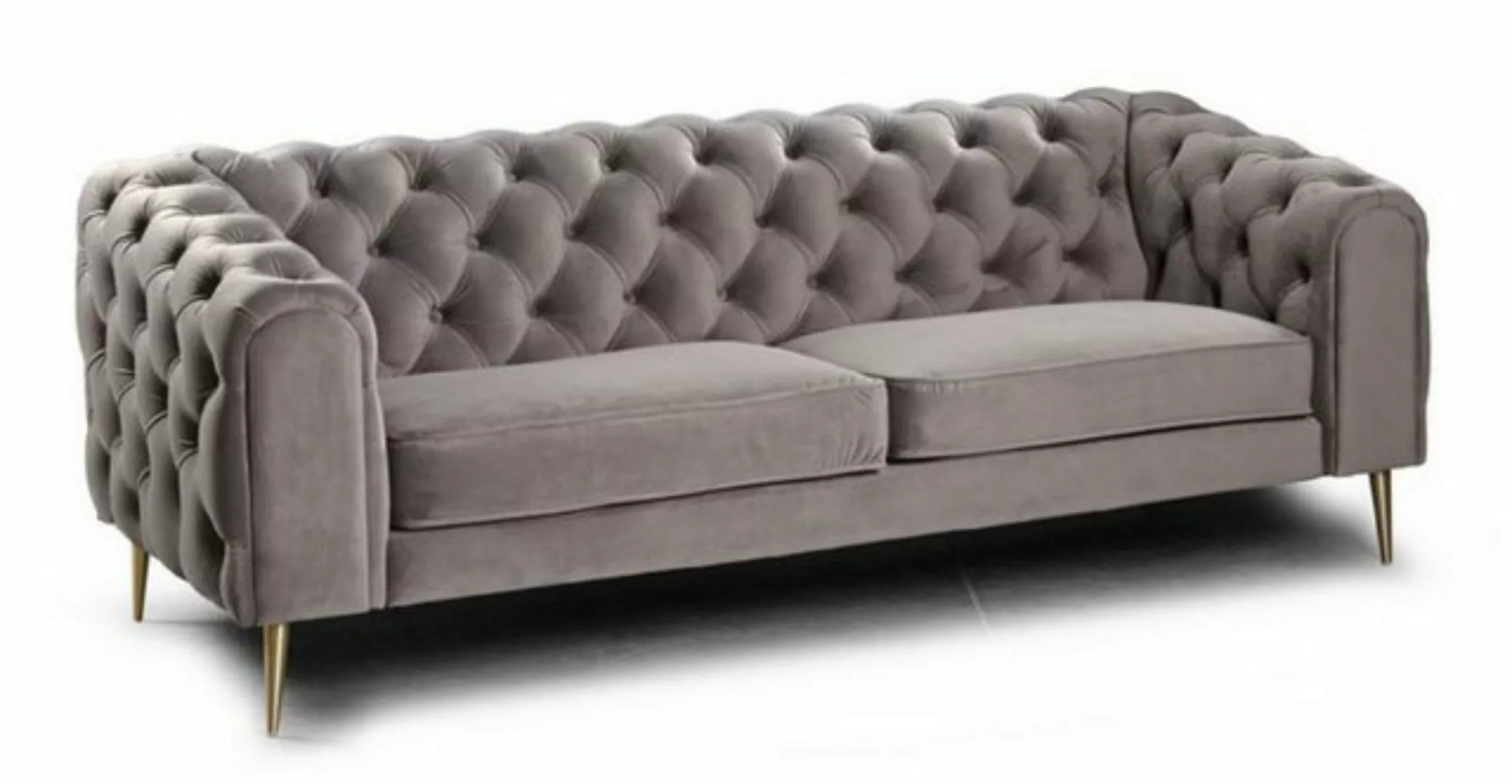 Casa Padrino Chesterfield-Sofa Luxus Chesterfield 2er Sofa Grau / Messingfa günstig online kaufen