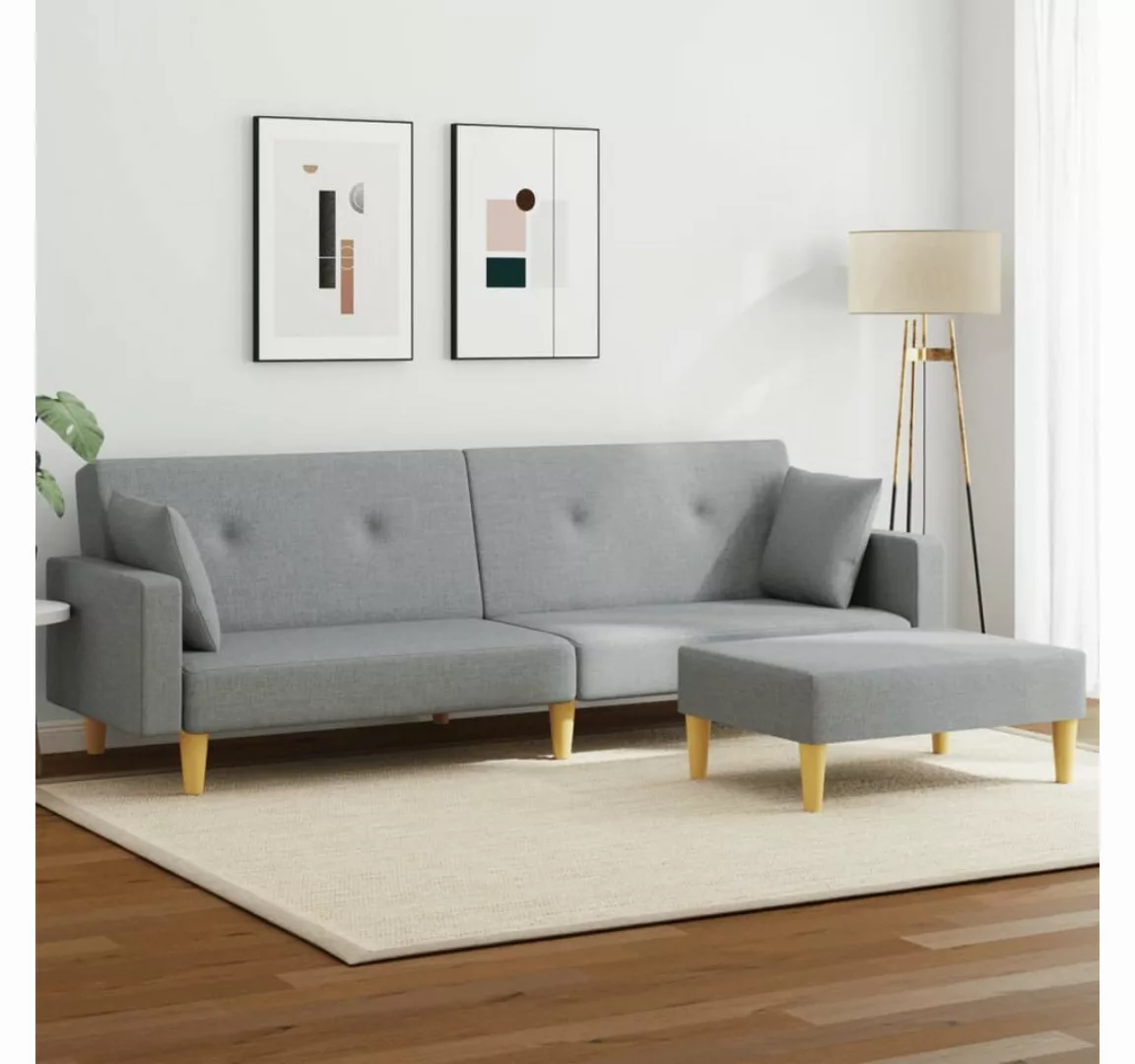 vidaXL Sofa Schlafsofa 2-Sitzer mit Fußhocker Stoff, Modell 1, Hellgrau günstig online kaufen