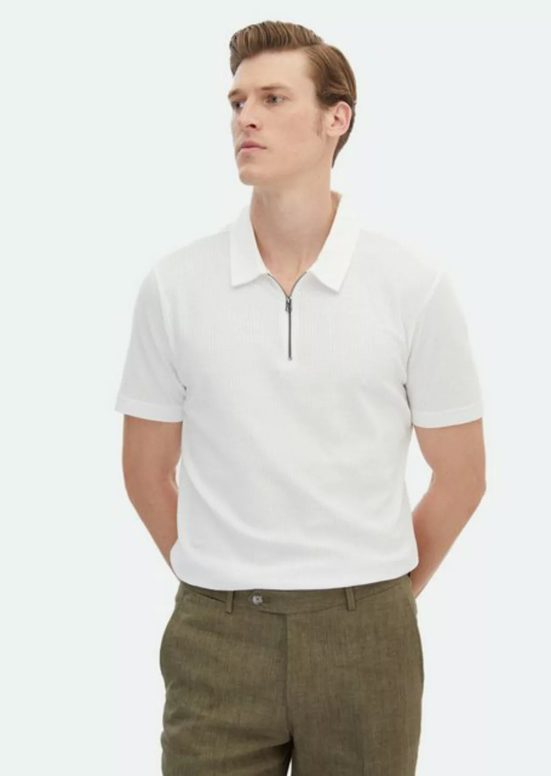 RAMSEY Poloshirt Jacquard-T-Shirt mit Polokragen aus 100 % Baumwolle günstig online kaufen