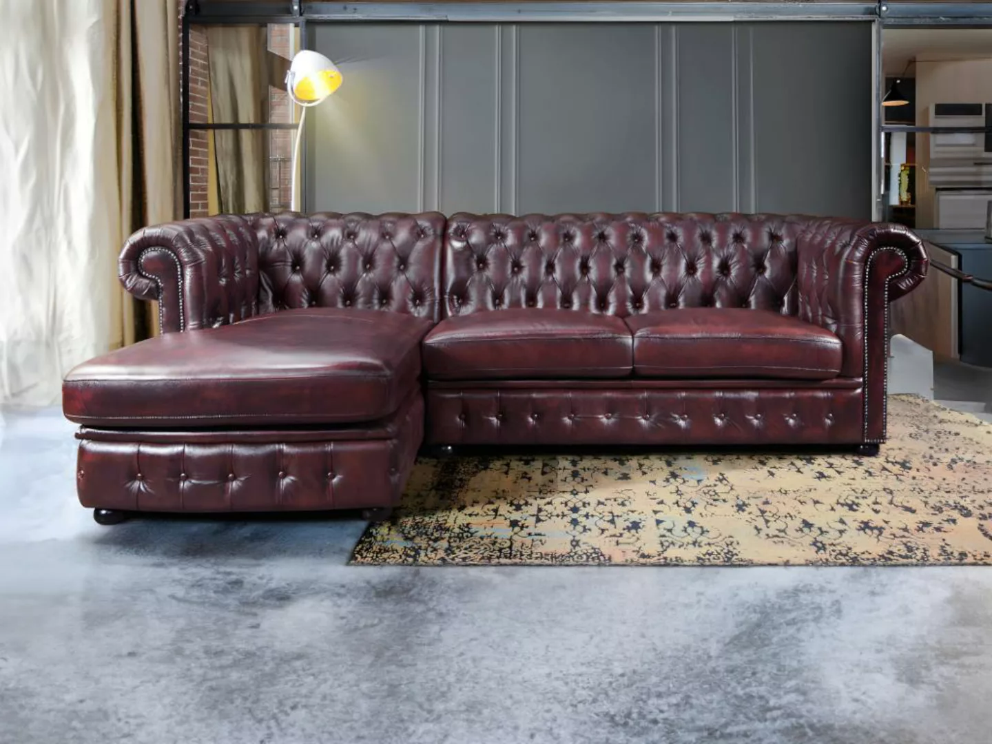 Chesterfield Ecksofa - Ecke Links - Büffelleder - Rotbraun - BRENTON günstig online kaufen