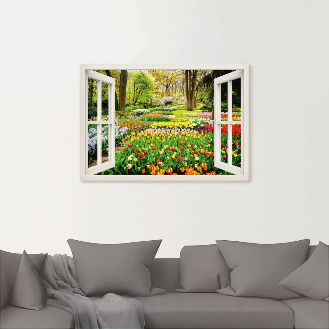 Artland Wandbild "Fensterblick Tulpen Garten Frühling", Fensterblick, (1 St günstig online kaufen