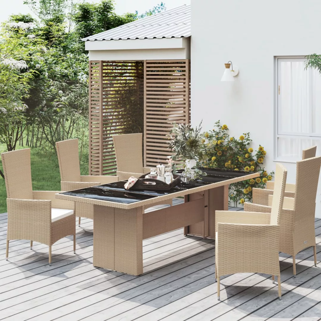 Vidaxl Gartentisch Mit Glasplatte Beige Poly Rattan & Hartglas günstig online kaufen