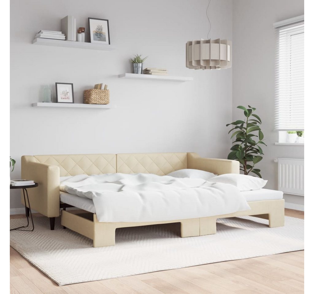 vidaXL Gästebett Gästebett Tagesbett Ausziehbar Creme 90x200 cm Stoff Bett günstig online kaufen