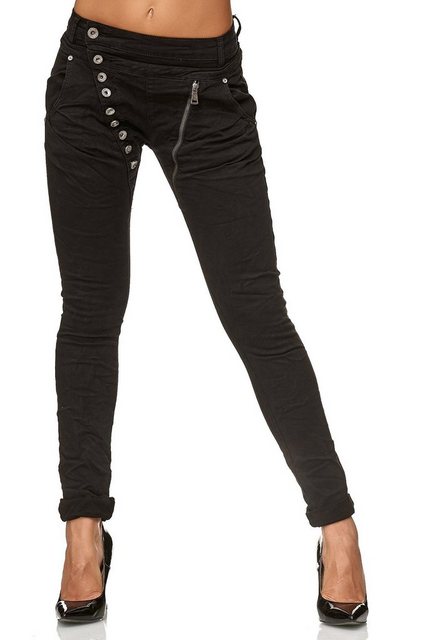 Elara Boyfriend-Jeans Elara Damen Jeans Boyfriend Baggy Knopfleiste (1-tlg) günstig online kaufen