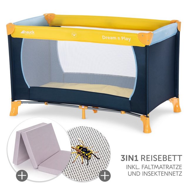 Hauck Baby-Reisebett Dream'n Play - Yellow Blue Navy, Kinder Babyreisebett günstig online kaufen