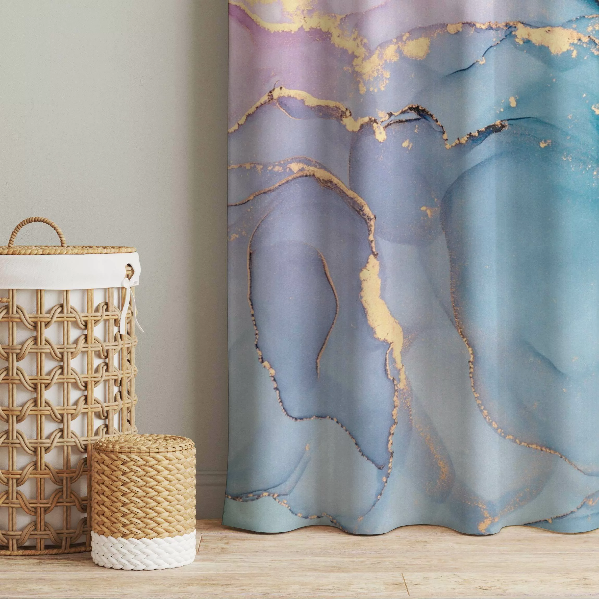 Vorhang Aquarell Pastell Türkis mit Gold günstig online kaufen