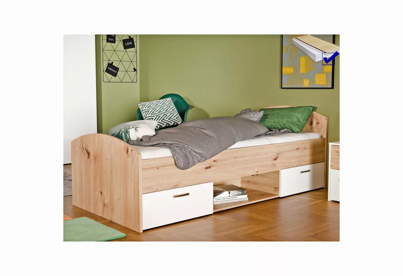 expendio Kinderbett Curdin 3, Weiß/ Artisan Oak Nb., 96x76x205 cm günstig online kaufen