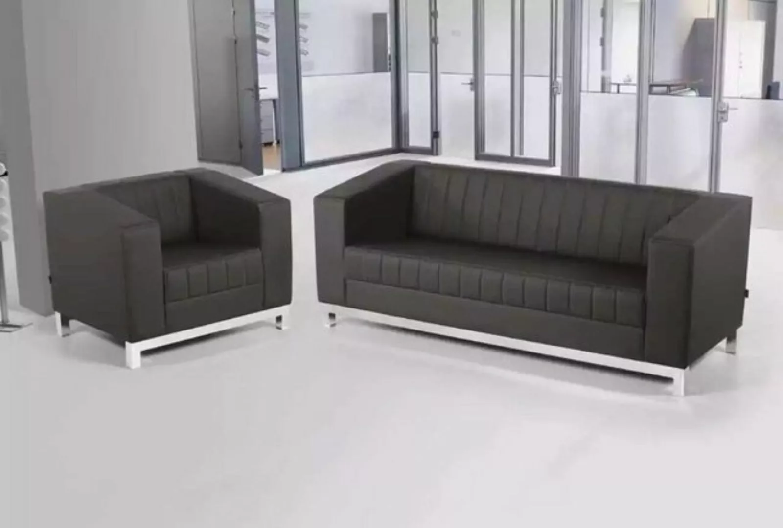 JVmoebel Sofa Graue Luxus Sofagarnitur Dreisitzer Sessel Polstermöbel Couch günstig online kaufen
