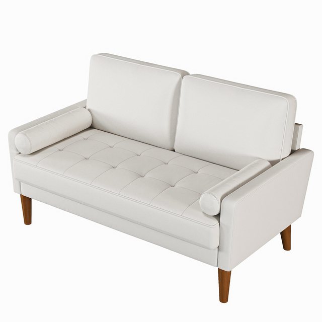 OUNUO Sofa 121cm Kleines Loveseat Sofa, Samtcouch mit 2 Wurfkissen, Grau günstig online kaufen