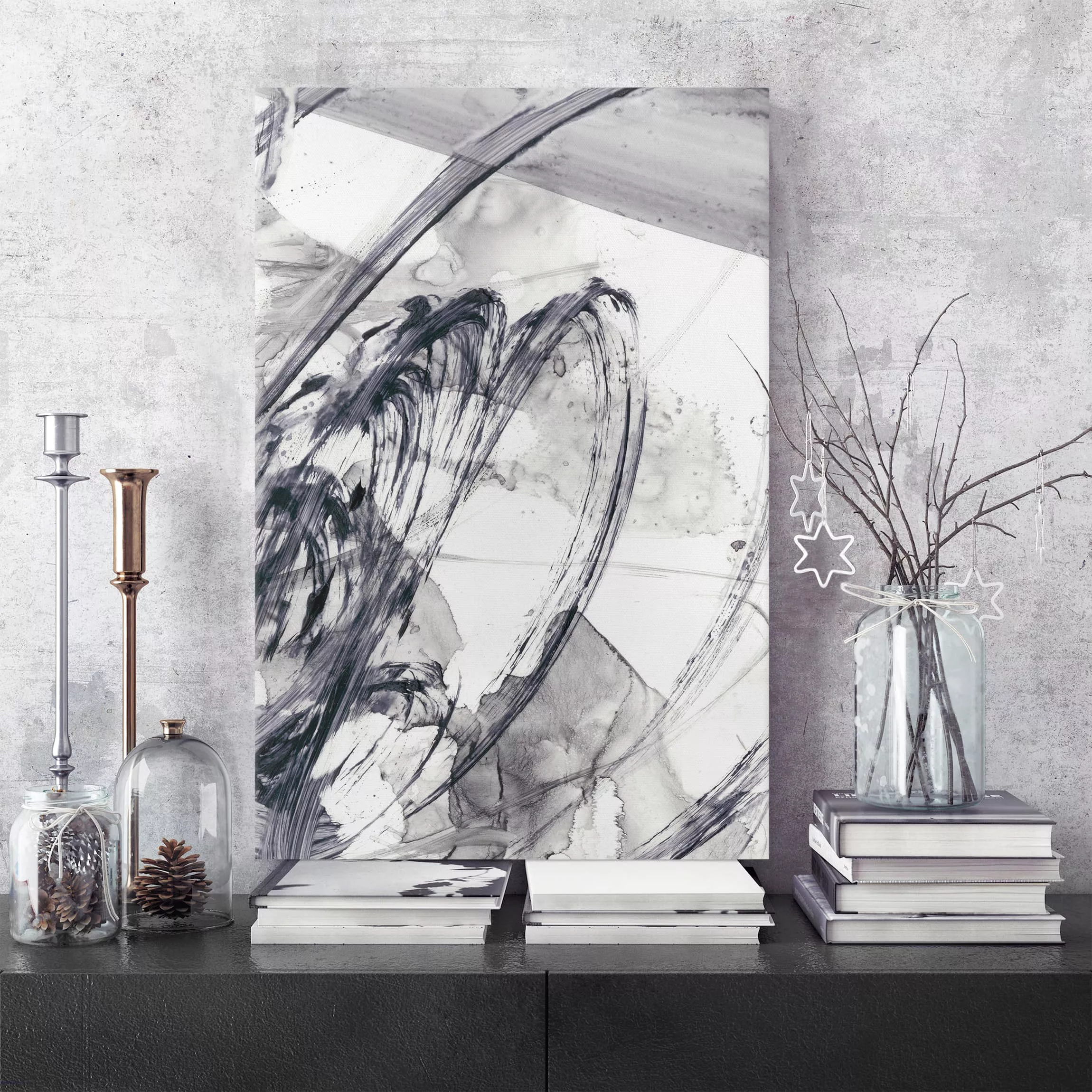 Leinwandbild Abstrakt - Hochformat Sonar Schwarz Weiß I günstig online kaufen