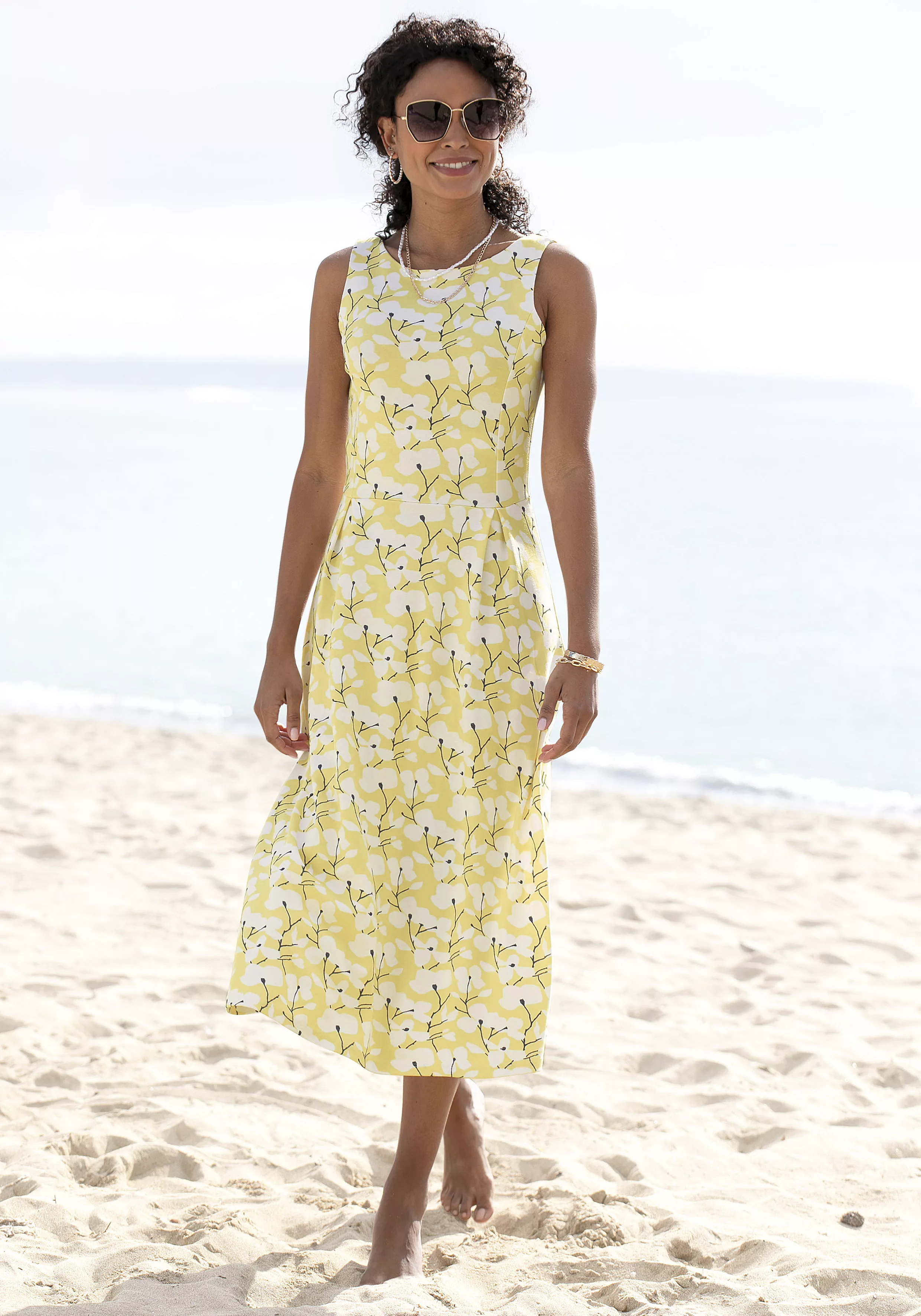 Beachtime Sommerkleid mit Blumendruck, Midikleid aus Jersey, Strandkleid günstig online kaufen