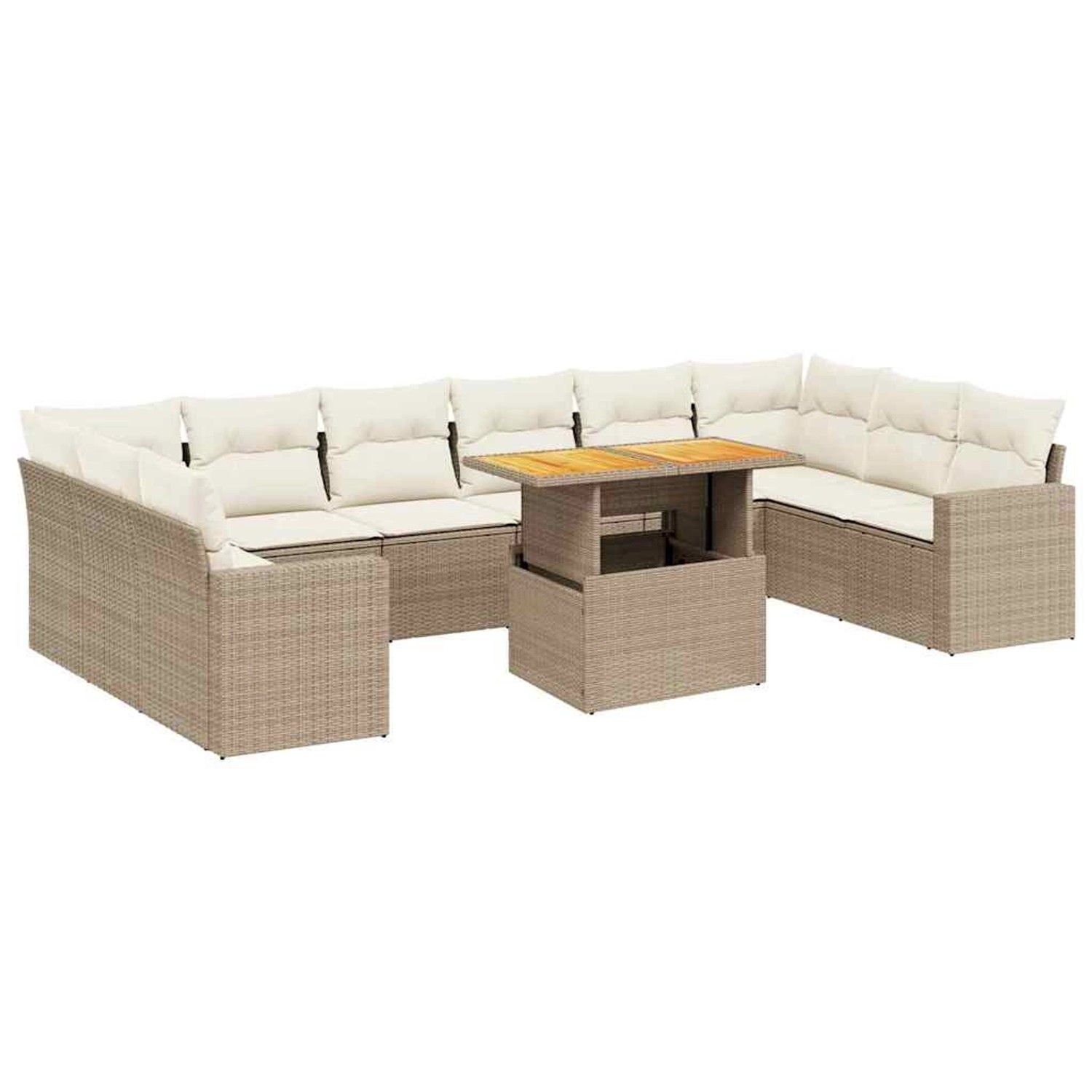 vidaXL 11-Tlg Garten-Sofagarnitur mit Kissen Beige Poly Rattan 3271485 günstig online kaufen